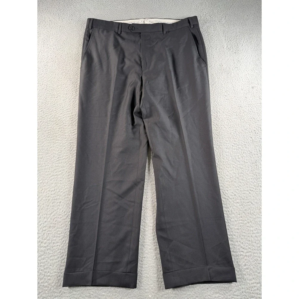 Santorelli Romeo Dress Pants Men 36x28 Black Wool Luxury Serge Italy Cuffed Flat